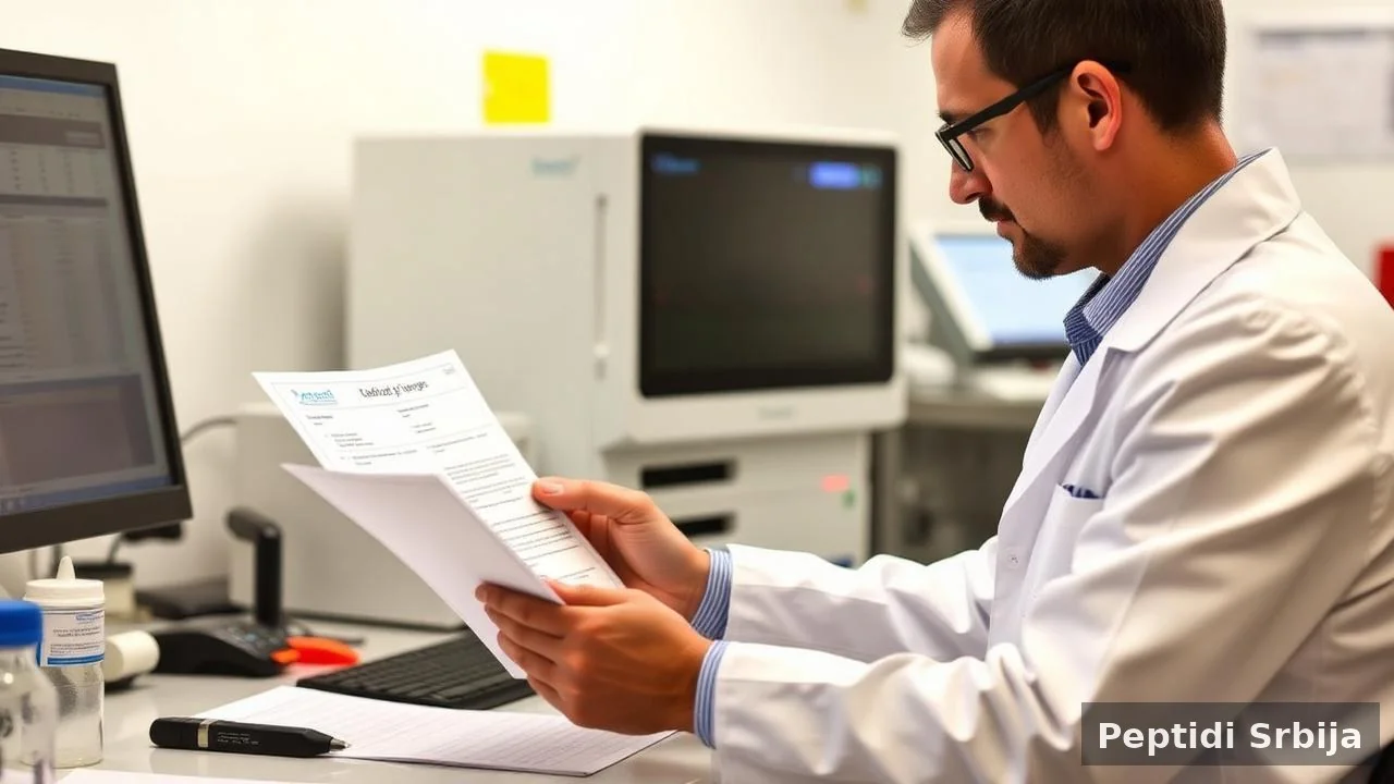 COA sertifikat i HPLC hromatogram pored vijale istraživačkog peptida — Peptidi cena u Srbiji COA sertifikat i HPLC hromatogram pored vijale istraživačkog peptida — Peptidi cena u Srbiji
